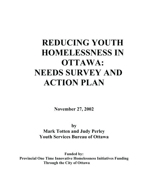 reducing youth homelessness in ottawa: needs survey and action plan