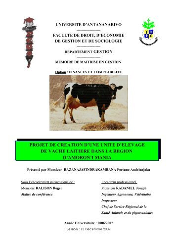 projet de creation d'une unite d'elevage de vache laitiere dans la ...