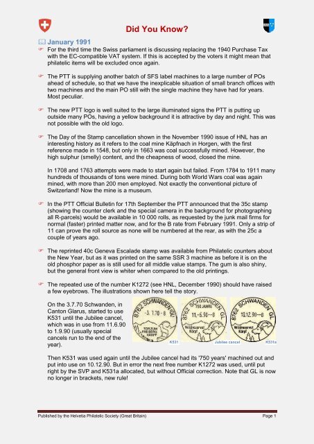 did you know helvetia philatelic society