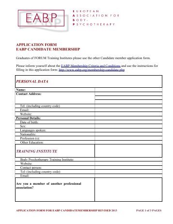 Candidate Membership application form - EABP