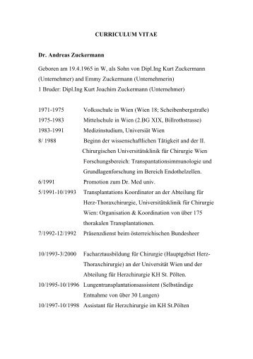 CURRICULUM VITAE Dr. Andreas Zuckermann Geboren am 19.4 ...