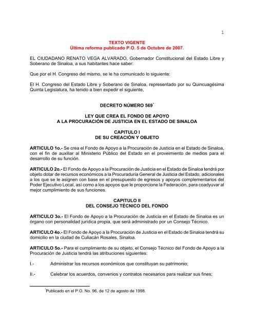 Ley que Crea el Fondo de Apoyo a la ProcuraciÃ³n de Justicia en el ...