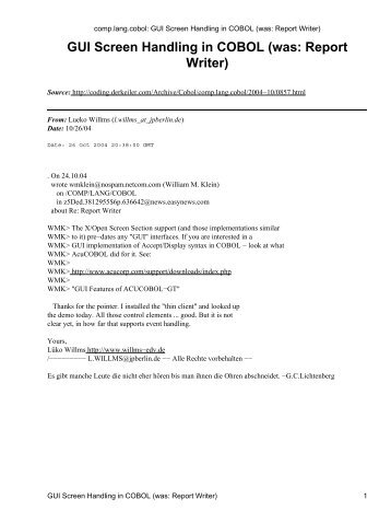 comp.lang.cobol: GUI Screen Handling in ... - Der Keiler Coding