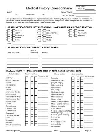 Medical History Questionnaire