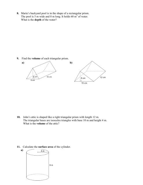 Math 8 - Chapter 4 Review Name: Date: Mark: /30