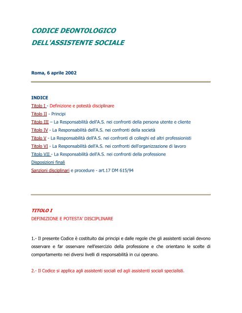 codice deontologico dell'assistente sociale - ORASABRUZZO