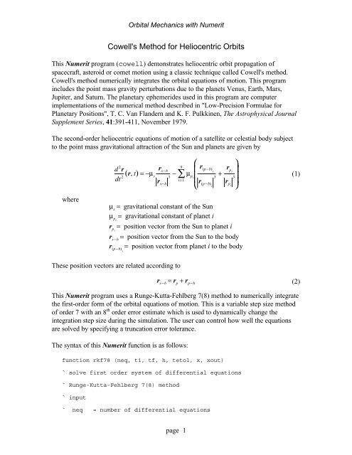 Cowell's Method for Heliocentric Orbits - Orbital and Celestial ...