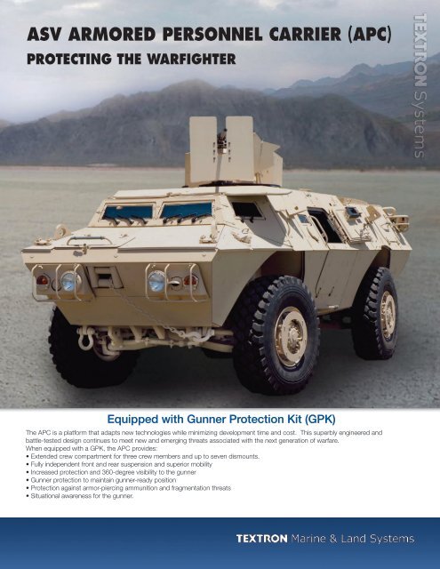 asv armored personnel carrier (apc) - Textron Marine & Land Systems