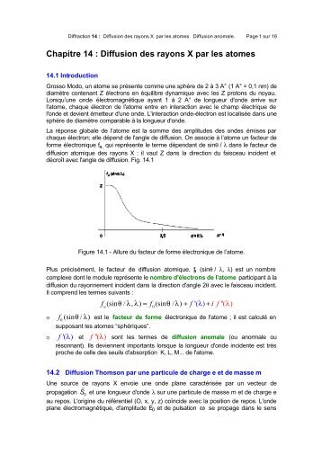 Chapitre 14 - Cours et Exercices corriges : Cristallographie, Diffraction