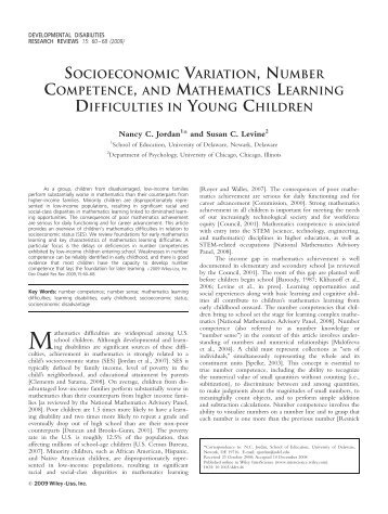 Socioeconomic variation, number competence, and mathematics ...