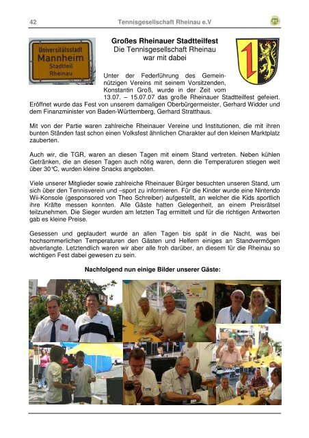 K reuzfahrt - A gentur R eese - Tennisgesellschaft Rheinau