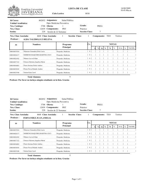 LISTA DE CLASE