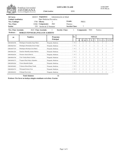 LISTA DE CLASE