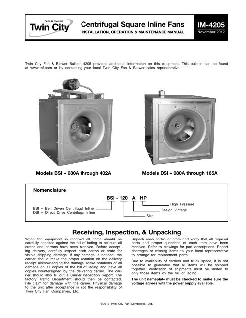 Centrifugal Square Inline Fans IM-4205 - Twin City Fan & Blower | Twin City Fan Wiring Diagram | | Yumpu