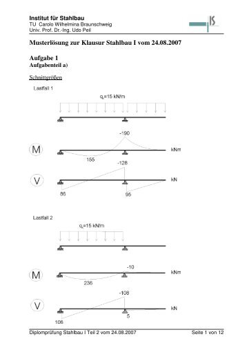 MusterlÃ¶sung zur Klausur Stahlbau I vom 24.08.2007 Aufgabe 1