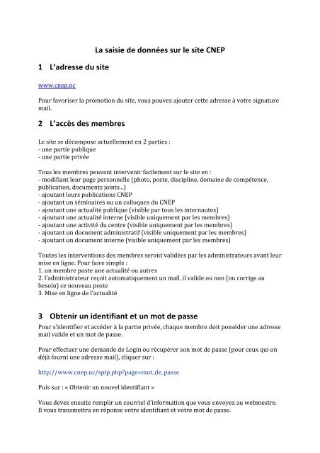Consignes site CNEP