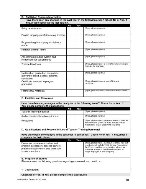 TESL CANADA FEDERATION TEACHER TRAINING PROGRAM ...