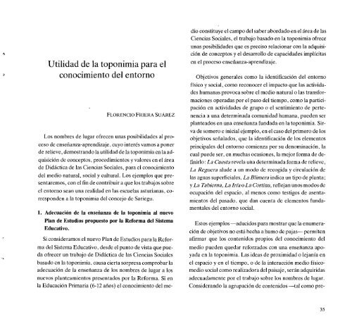 Utilidad de la toponimia para el conocimiento del entorno