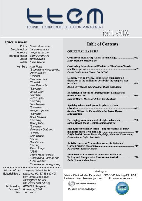 Table of Contents - Technics Technologies Education Management