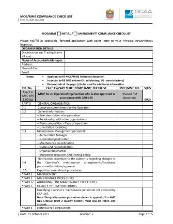 MOE/MME COMPLIANCE CHECK LIST