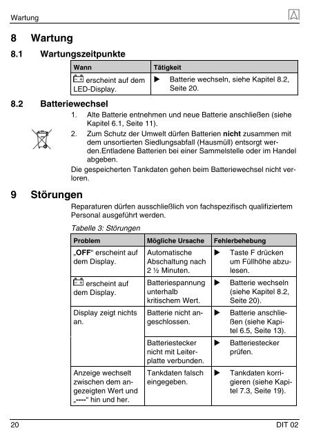 Betriebsanleitung Digitaler Tankinhaltsanzeiger DIT 02 - Afriso