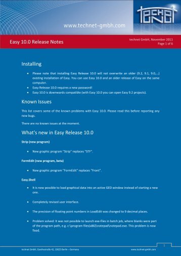Please note that installing Easy Release 10.0 will - technet GmbH
