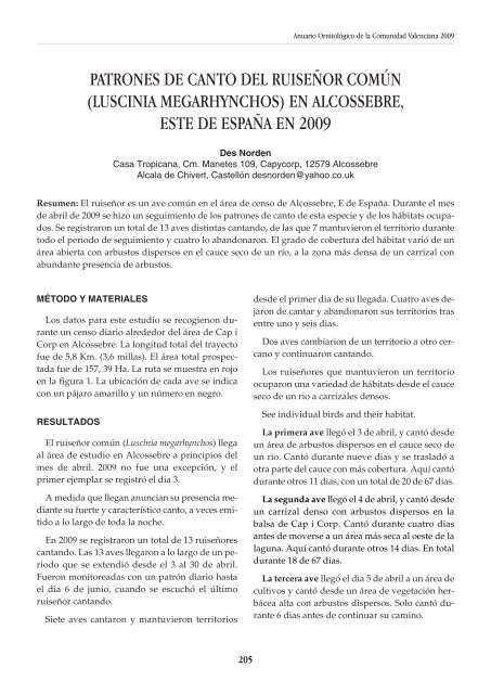 Anuario OrnitolÃ³gico de la Comunidad Valenciana 2009 - InterNatura