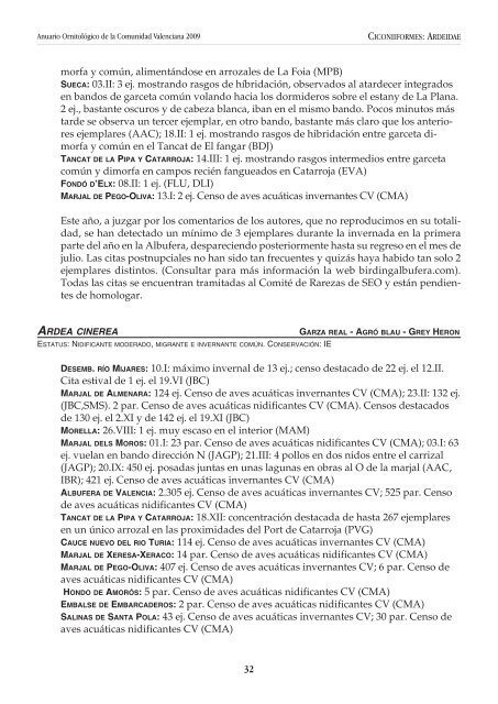 Anuario OrnitolÃ³gico de la Comunidad Valenciana 2009 - InterNatura