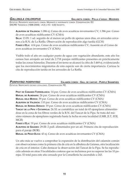 Anuario OrnitolÃ³gico de la Comunidad Valenciana 2009 - InterNatura