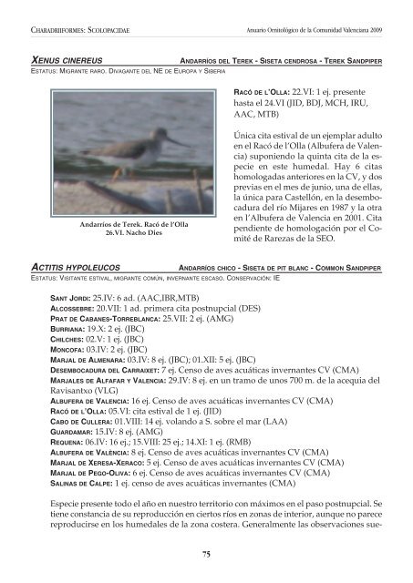 Anuario OrnitolÃ³gico de la Comunidad Valenciana 2009 - InterNatura