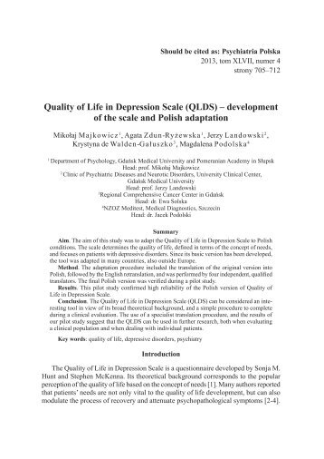 Quality of Life in Depression Scale (QLDS) â development of the ...