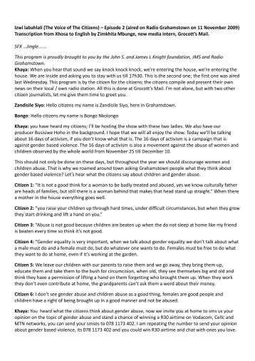 Download a PDF transcription (Xhosa to English) - Grocott's Mail