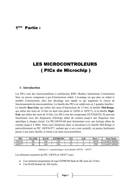 LES MICROCONTROLEURS ( PICs de Microchip ) - Technologue pro