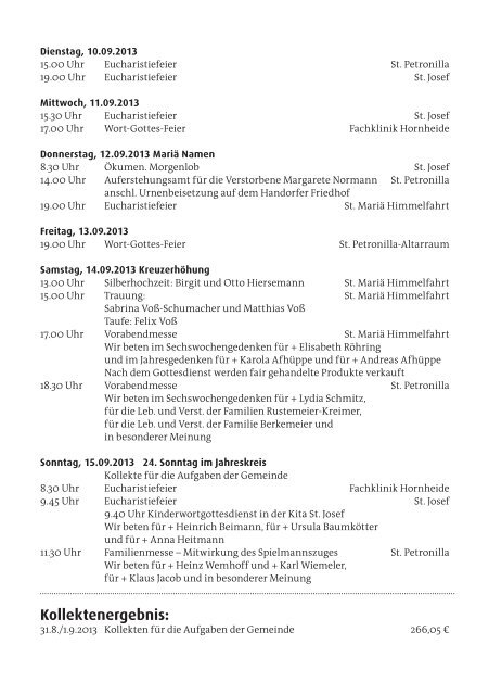 Pfarrnachrichten vom 7. - 15. September 2013 - St. Petronilla