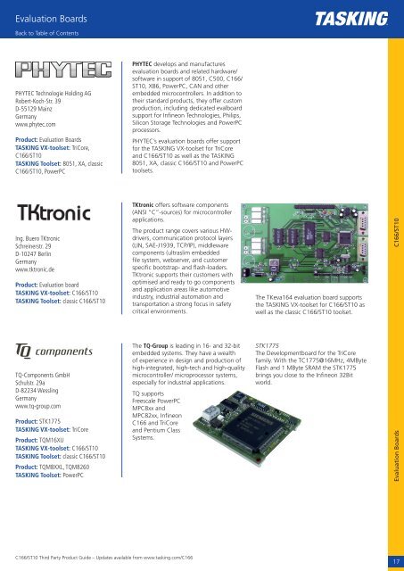 Third Party Product Guide for C166/ST10 - Tasking