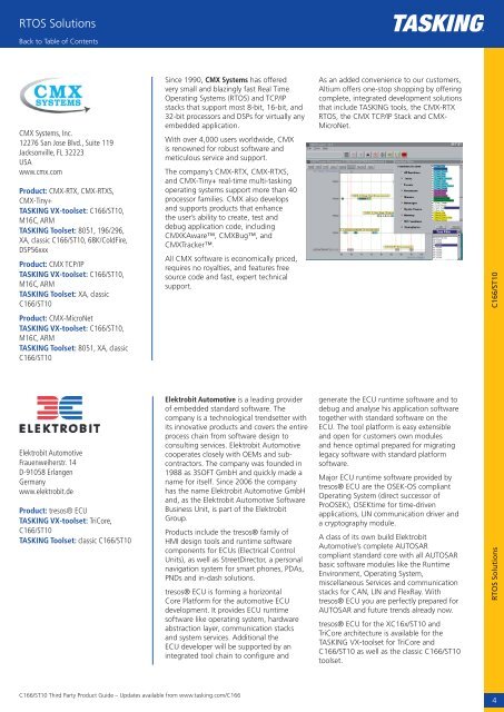 Third Party Product Guide for C166/ST10 - Tasking