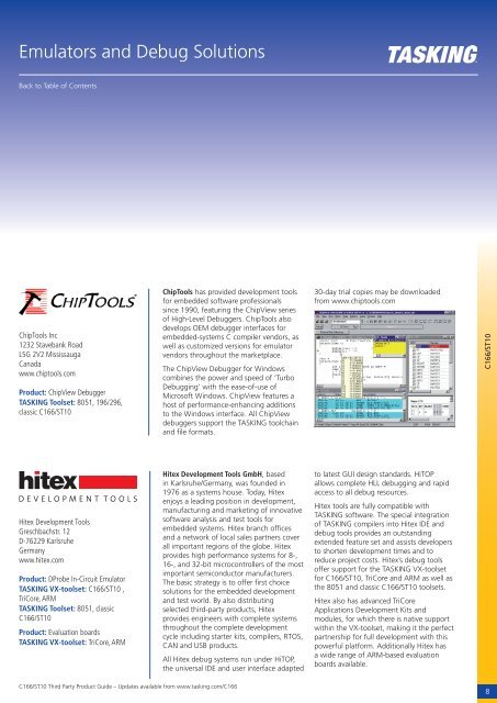 Third Party Product Guide for C166/ST10 - Tasking