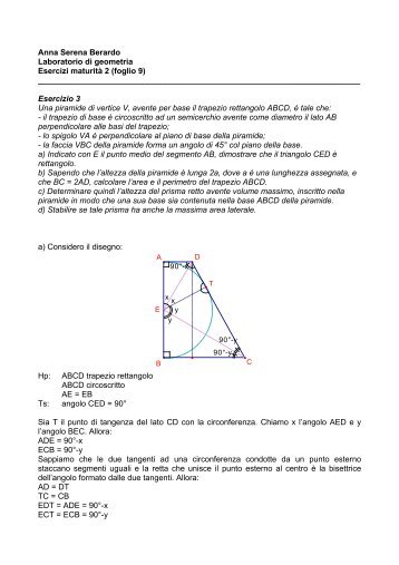 Anna Serena Berardo Laboratorio di geometria Esercizi maturità 2 ...