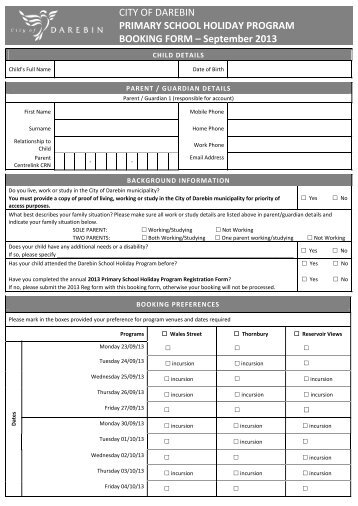 PRIMARY SCHOOL HOLIDAY PROGRAM ... - City of Darebin