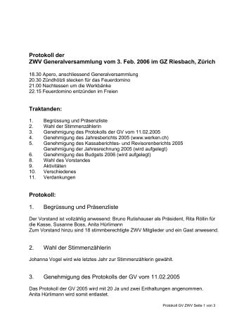 Protokoll der ZWV Generalversammlung vom 3. Feb. 2006 im ... - swv