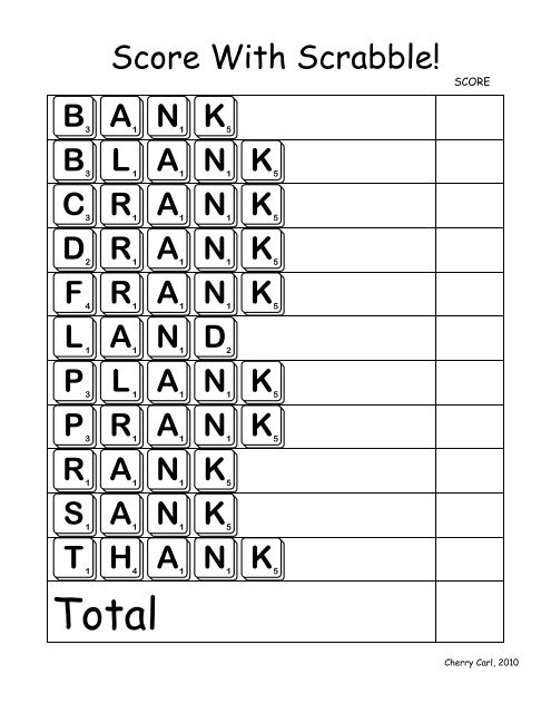 -ank Word Family List