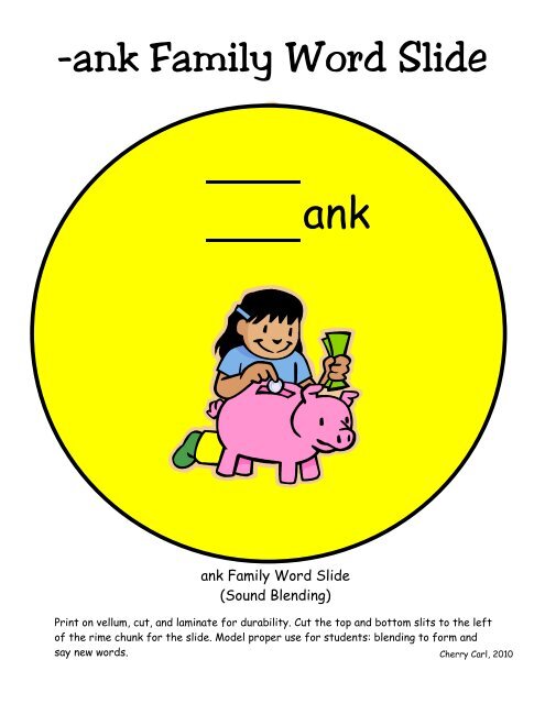 -ank Word Family List