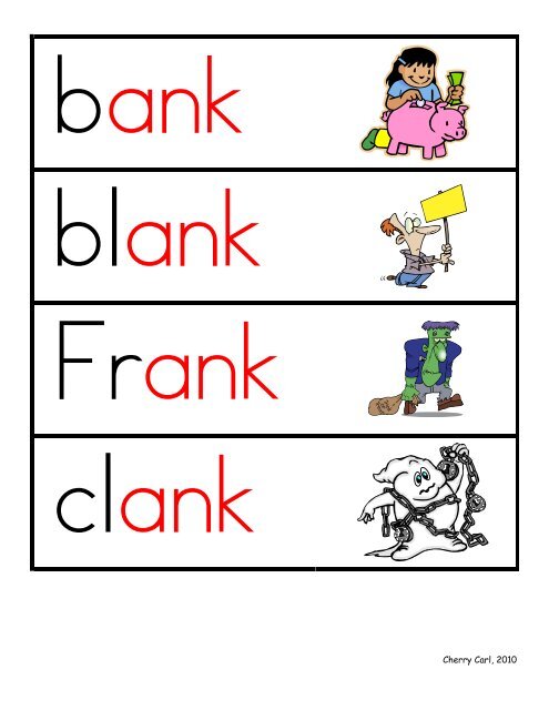 -ank Word Family List