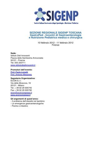 SEZIONE REGIONALE SIGENP TOSCANA GastroPed - Incontri di ...