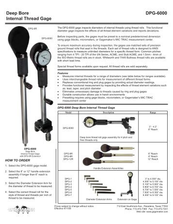Deep Bore Internal Thread Gage DPG-6000 - Gagemaker