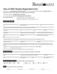 Class of 2003: Reunion Registration Form - Alumni