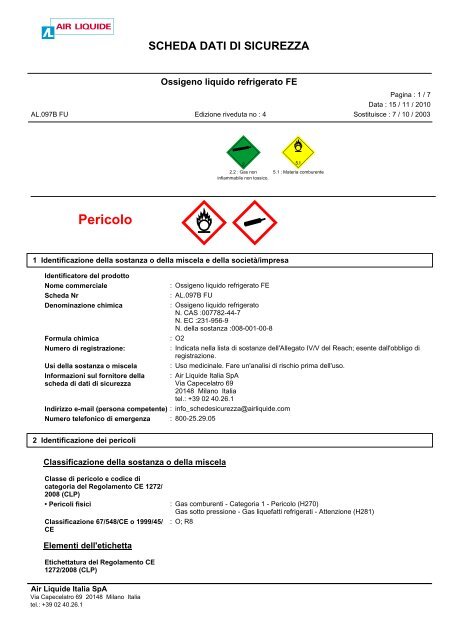 Ossigeno liquido refrigerato FE - Air Liquide Italia