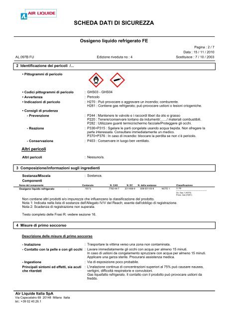 Ossigeno liquido refrigerato FE - Air Liquide Italia