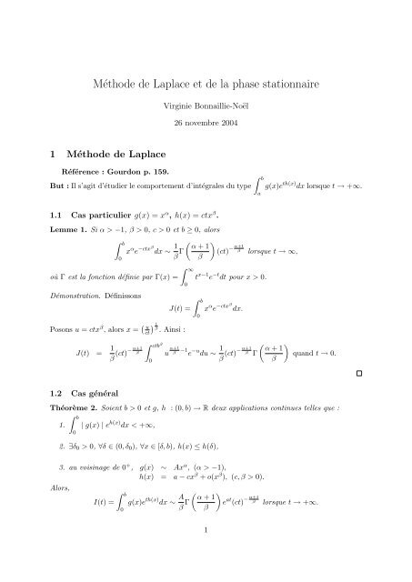 MÃ©thode de Laplace et de la phase stationnaire - ENS de Cachan ...
