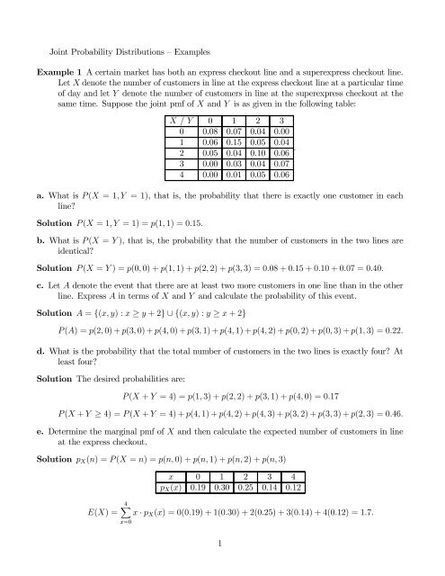 Joint Probability Distributions â Examples Example 1 A certain ...